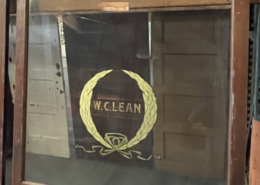 Display Cabinet Door from W.C. Lean Jewelry Store in Downtown San Jose - Mahogany with Glass Pane - W.C. Lean in Gold Leaf - 44 3/16" x 82" x 1 1/2"