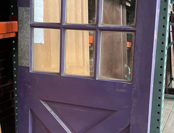 Purple 9 Lite Top Half With Mirror / Cross Buck Panel Bottom Door