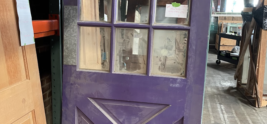 Purple 9 Lite Top Half With Mirror / Cross Buck Panel Bottom Door