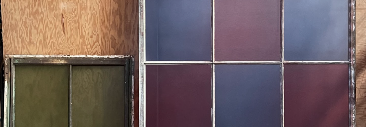 Steel Sash 12 Lite / Blue & Purple Glazed With Three Form Panel