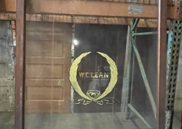 Display Cabinet Door from W.C. Lean Jewelry Store in Downtown San Jose - Mahogany with Glass Pane - W.C. Lean in Gold Leaf - 46 1/4" x 82" x 1 1/2"