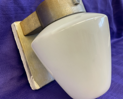 Vintage Milk Glass Schoolhouse Sconce With Gold Fixture